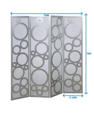 4-Panel Wood Room Divider with Circle Pattern, White