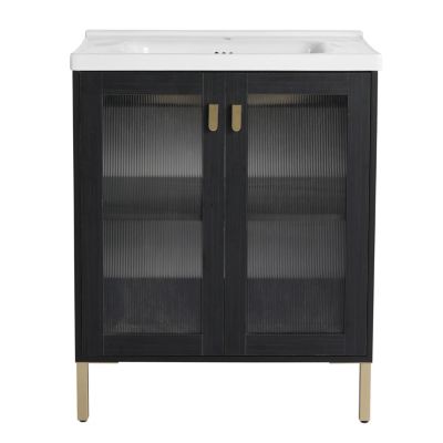 Streamdale Rustic Freestanding Vanity with Modern Acrylic Doors and Ceramic Basin