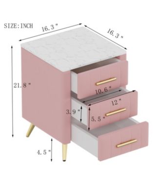 Upholstered Nightstand - 3 Drawers, Metal Legs & Marbling Top