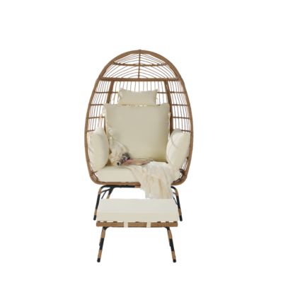 Oversized Wicker Egg Chair with Ottoman