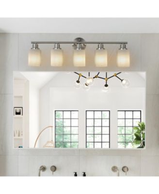 5-Light Vanity Wall Sconce with Frosted Glass Shades in Brushed Nickel