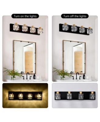 4-Light Black and Gold Vanity Light Fixture with Crystal Shade