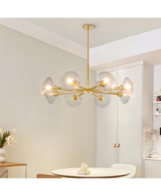 Gold 8-Light Clear Shade Mid-Century Modern Fixture Sputnik Chandelier