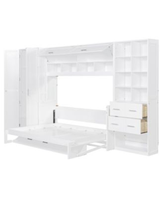 Full Size Murphy Bed Wall Bed with Closet Drawers and Shelves
