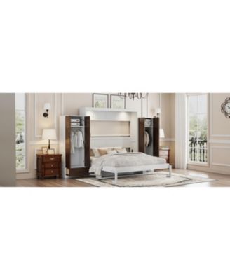 Queen Size Murphy Bed Wall Bed with Closet Drawers and Table
