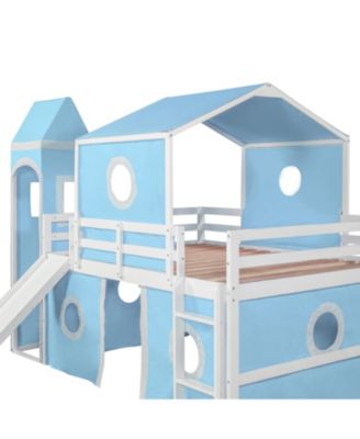 Full Size Loft Bed with Slide Tent and Tower