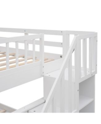 Full Size Wooden Stairway Full-Over-Full Bunk Bed w/ Storage
