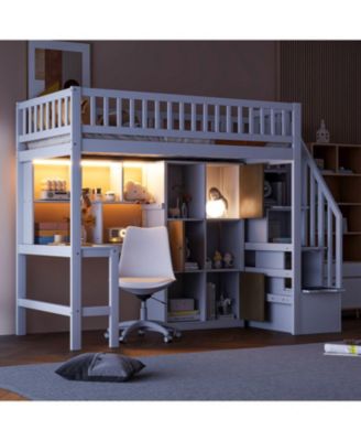 Twin Loft Bed with Desk Storage & Stairs