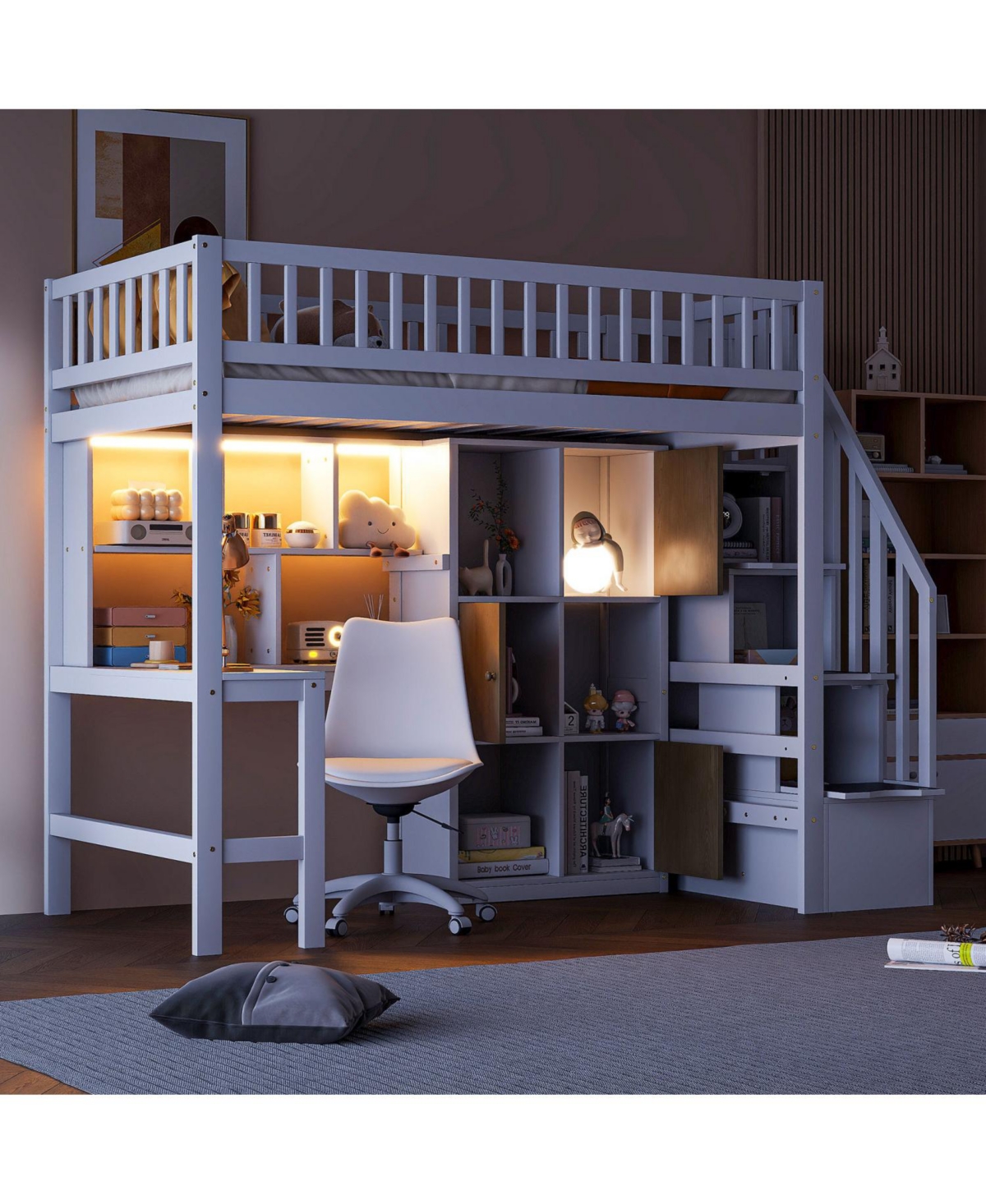 Streamdale Furniture Twin Loft Bed with Desk Storage & Stairs