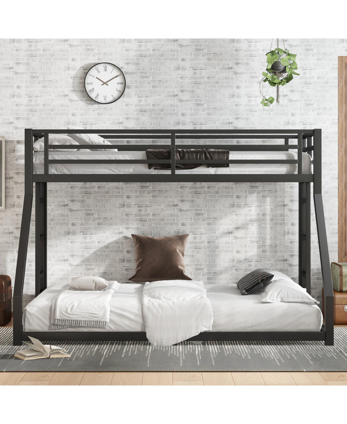 Streamdale Furniture Metal Twin Xl/Queen Bunk Bed Noise Reduced Black