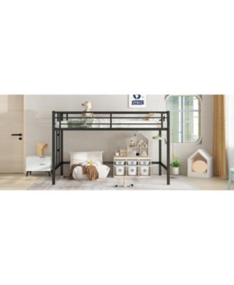 Twin Metal Loft Bed with Ladder & Guardrails - Black