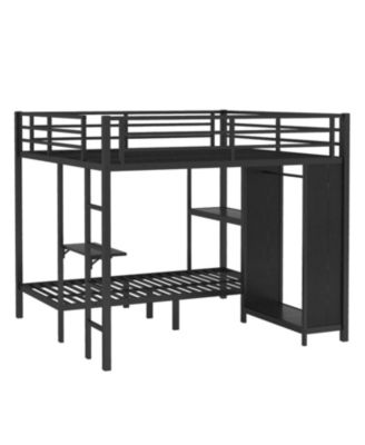 King/Twin XL Bunk Bed with Wardrobe & Desk - Black