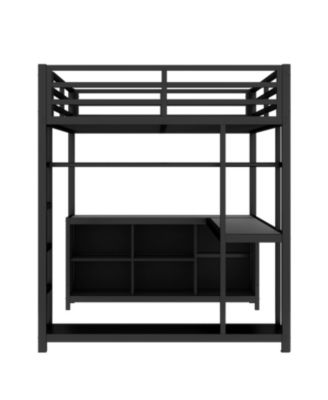 Metal Loft Bed with Wardrobe & Desk Full Size Black