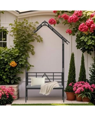 Metal Garden Arch Bench Flower Stand Climbing Plants Support Black
