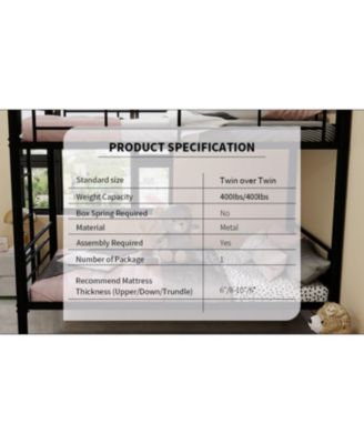 Twin Over Twin Metal Bunk Bed with Ladders & Guardrail