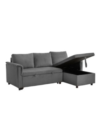 Streamdale 1-Piece Corduroy & Wood Sleeper Sectional – Pull-Out Bed, USB Ports, Cup Holders, Storage Chaise