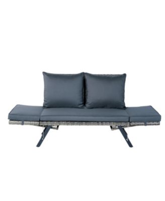 Wicker Foldable Patio Bench with Cushion