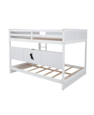 Queen Over Queen Bunk Bed with Storage Charging White