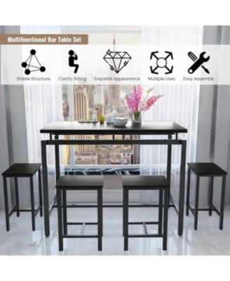 Black Bar Table Set with 4 Stools