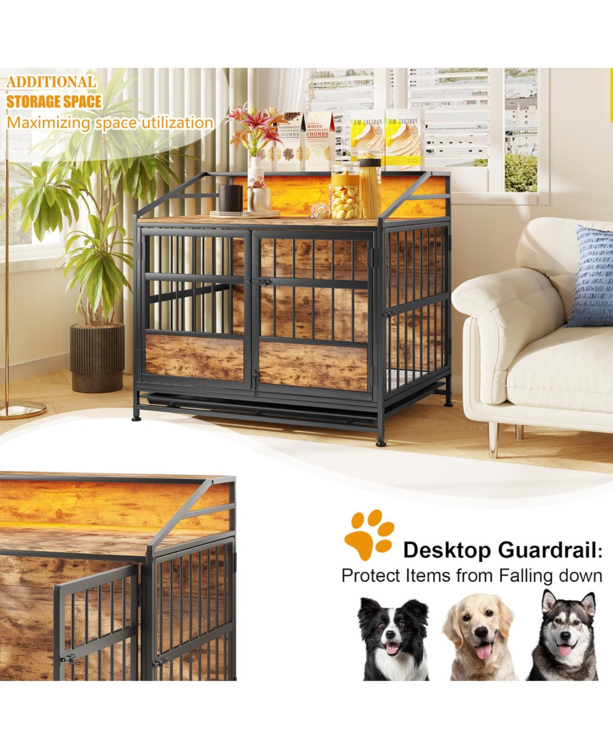 Streamdale Furniture Wooden Dog Crate Furniture with Storage - Brown