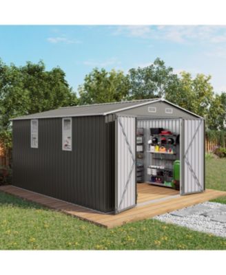 Streamdale 10x12FT Metal Garden Storage Shed, Double Door, Window, Waterproof - Grey