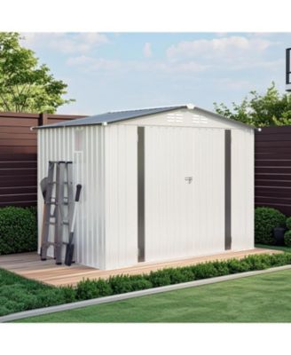 Streamdale 8x6 Metal Outdoor Storage Shed, Window, Lockable Door, White/Gray