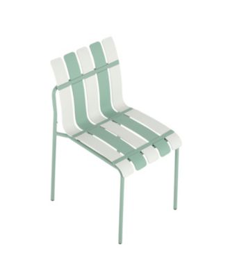 Striped Color Block Chairs - Waterproof, Metal Legs (White & Green)