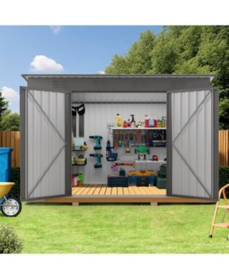 Streamdale 4x9 FT Outdoor Metal Garden Storage Shed with Sloping Roof & Vents - Gray