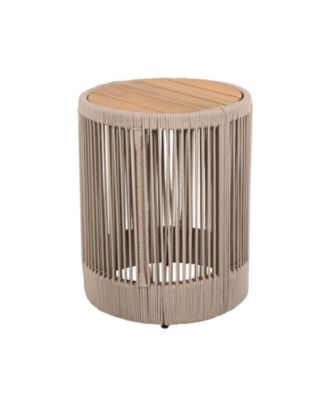 Rattan Rope & Acacia Wood Side Table - Outdoor Patio Balcony