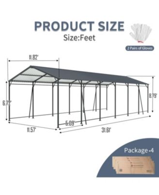 Streamdale 12x32 FT Heavy Duty Galvanized Steel Carport Garage