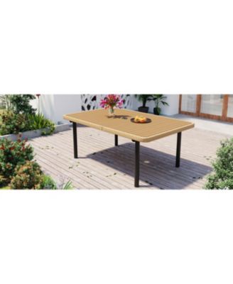 Streamdale 59" Outdoor Dining Table, Polywood Top, Umbrella Hole, Iron Legs