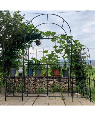 Metal Garden Arch Arbor Trellis with Gate - 7.15ft