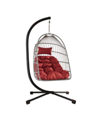 Streamdale Outdoor Wicker Swing Egg Chair with Stand - Red
