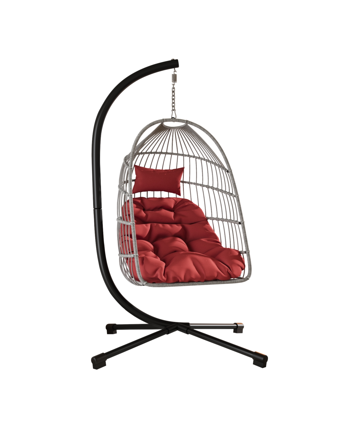 Streamdale Outdoor Wicker Swing Egg Chair with Stand - Red