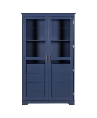 Blue Kitchen Pantry Cabinet with Glass Doors & Drawers