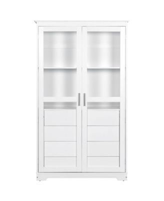  Kitchen Pantry Cabinet with Glass Doors & Drawers - White