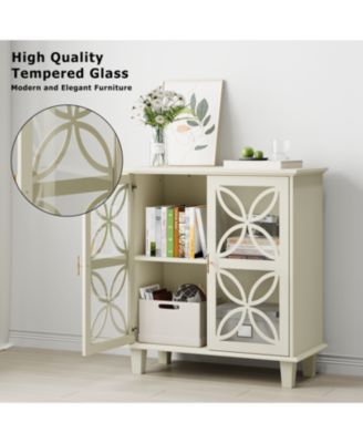 Cream Sideboard Buffet Cabinet with Glass Doors