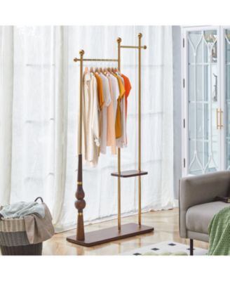 70" Industrial Coat Rack - Wood & Steel, Double Hanger, Storage