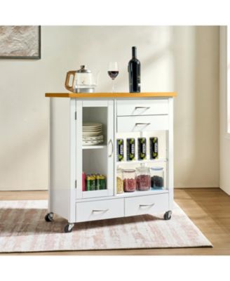+ 1 Pc + Wood + Rolling Storage Cabinet + Kitchen Island Cart