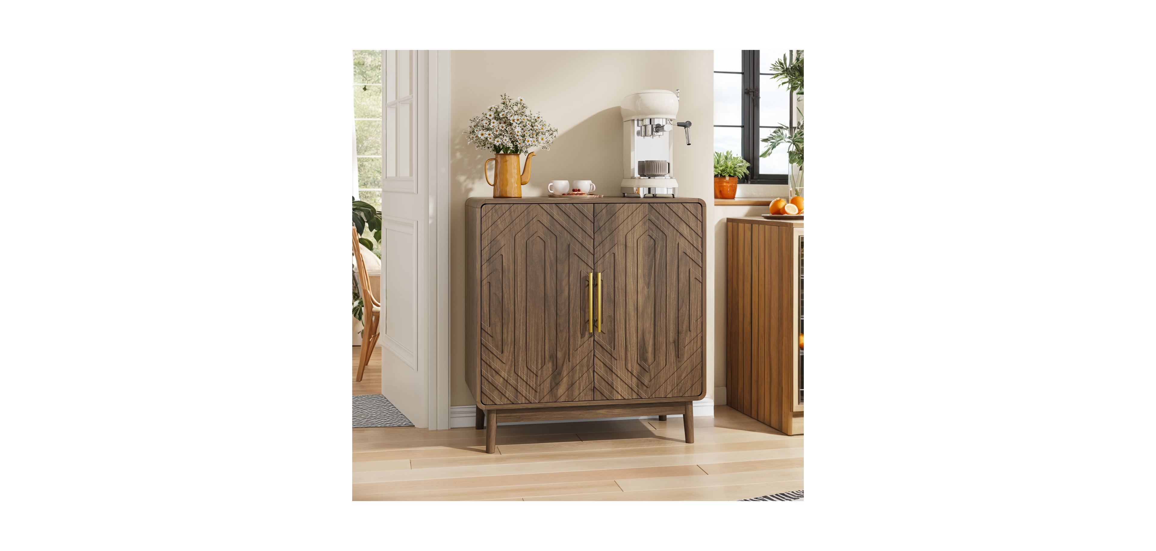 Streamdale Furniture Carved 2-Door Sideboard Buffet Cabinet with Adjustable Shelves