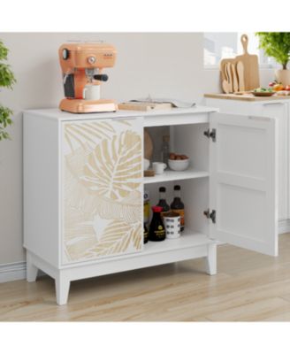 31.5" Vintage Carved Buffet Cabinet, 2 Doors, Adjustable Shelves