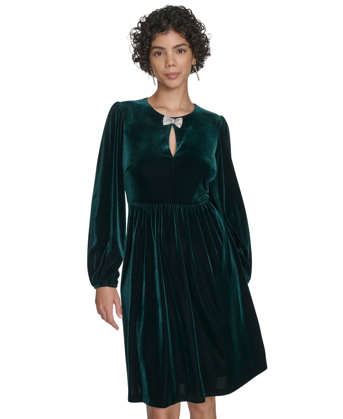 Jessica Howard Petite Balloon Sleeve Jewel Neck Dress In Green