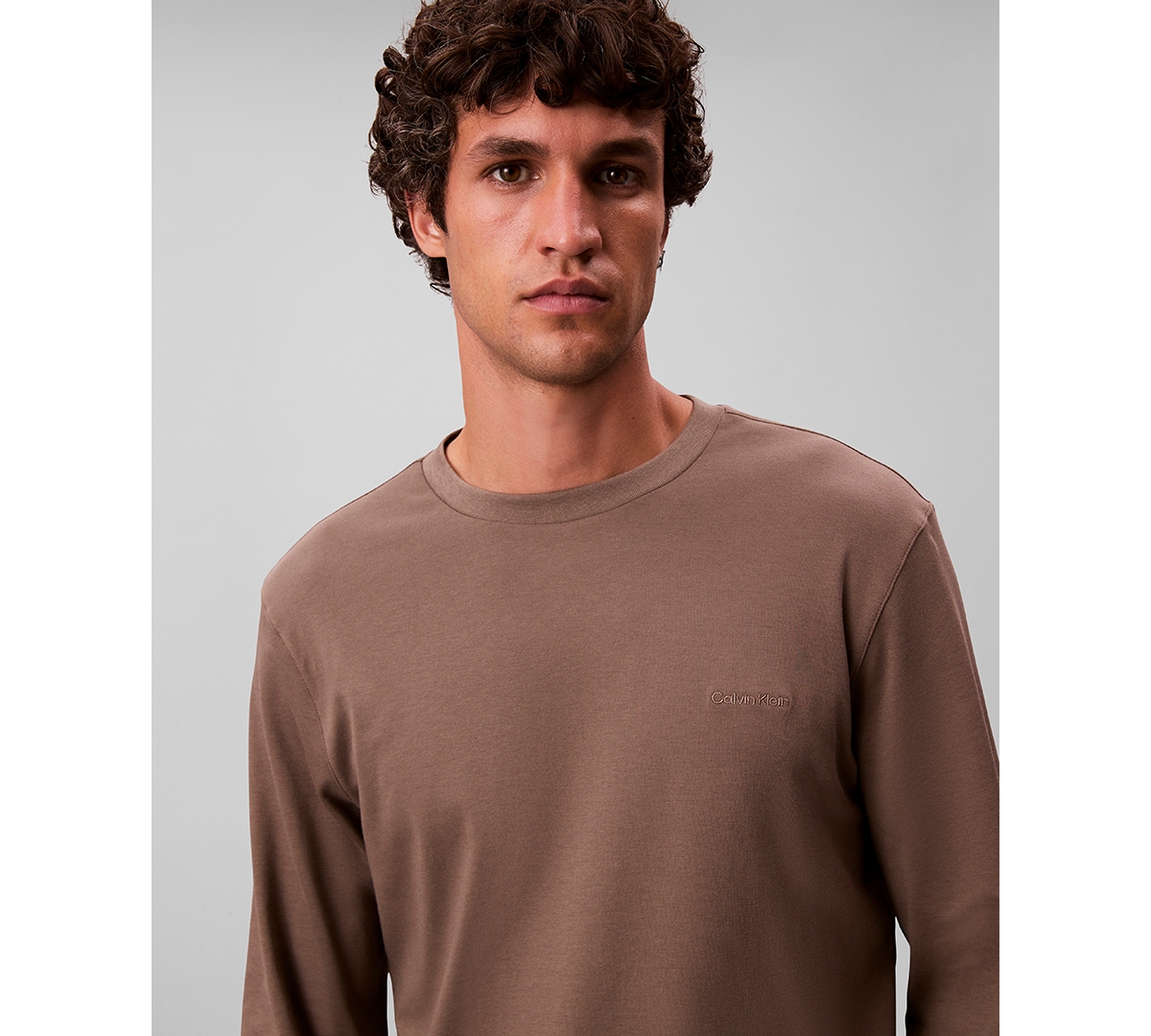 Calvin Klein Men's Crewneck Long Sleeve T-shirt In Brown