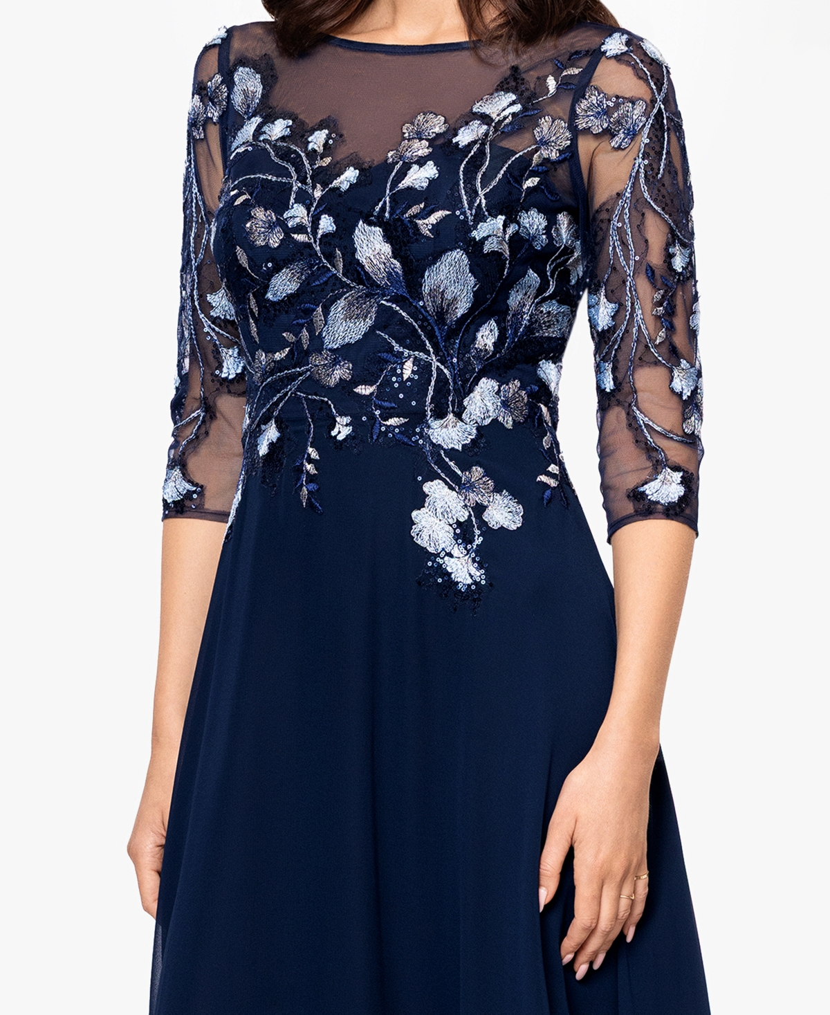 Betsy & Adam Petite A-line Embroidered Dress In Blue