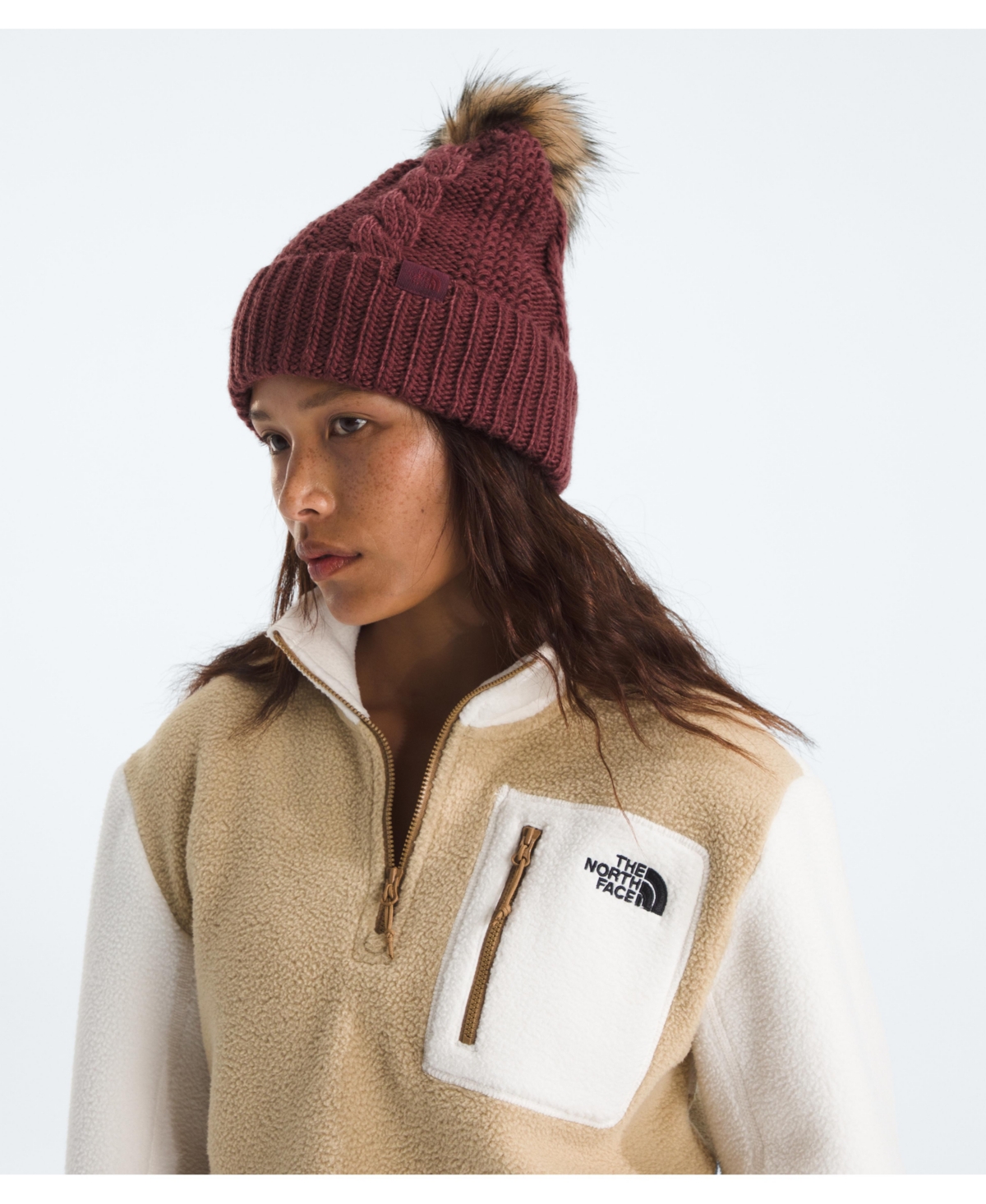 The North Face Women's Oh Mega Faux-fur Pom Beanie In Burgundy