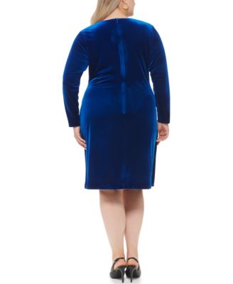 Plus Size Velvet Side Bar Sheath Wrap Dress