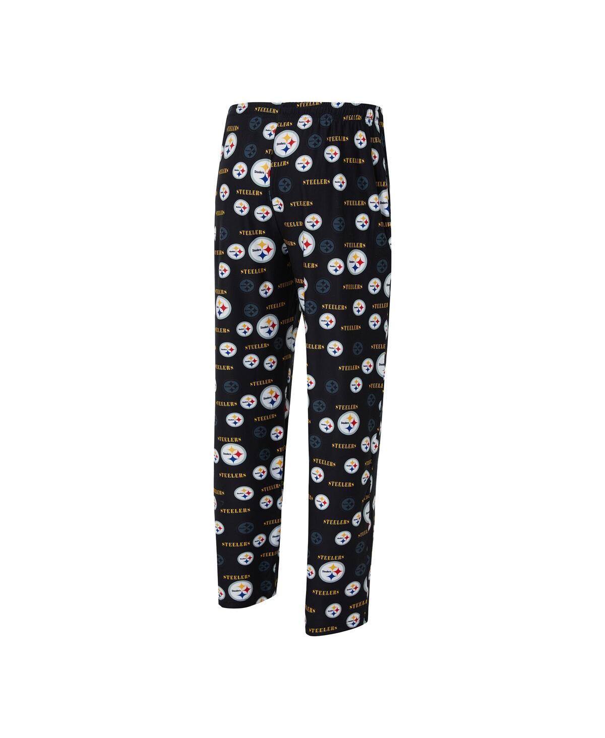 Concepts Sport Men's Black Pittsburgh Steelers Mosaic All Over Print Pants In Black