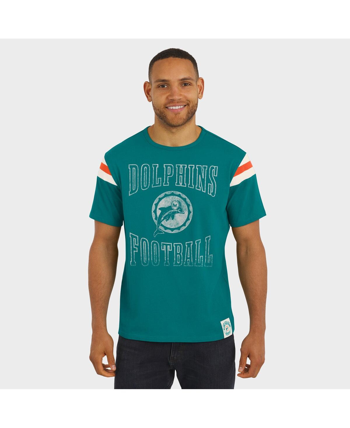 Darius Rucker Collection by Fanatics Men's Aqua Miami Dolphins Distressed Throwback Shoulder Stripe T-Shirt