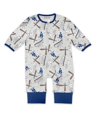 Baby Boys and Girls Heather Gray Los Angeles Dodgers Sleep and Play Full-Zip Sleeper Bib Set