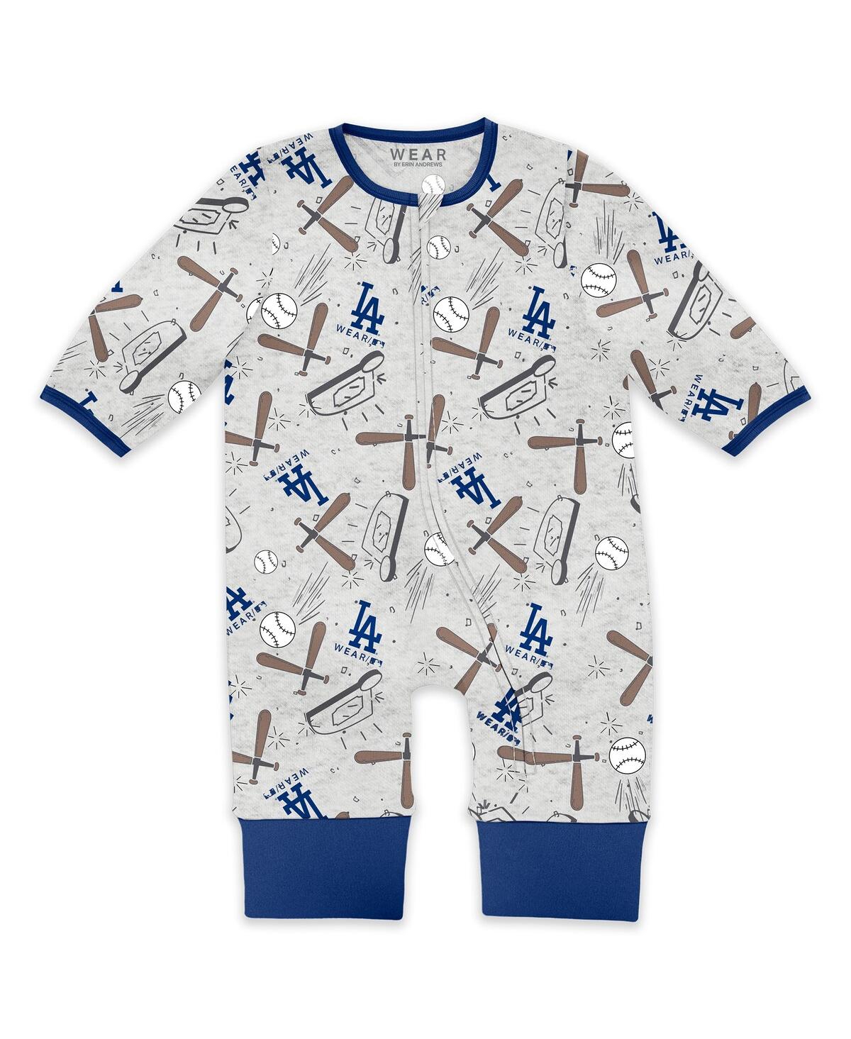 Wear By Erin Andrews Baby Boys And Girls Heather Gray Los Angeles Dodgers Sleep And Play Full-zip Sleeper Bib Set In Gray